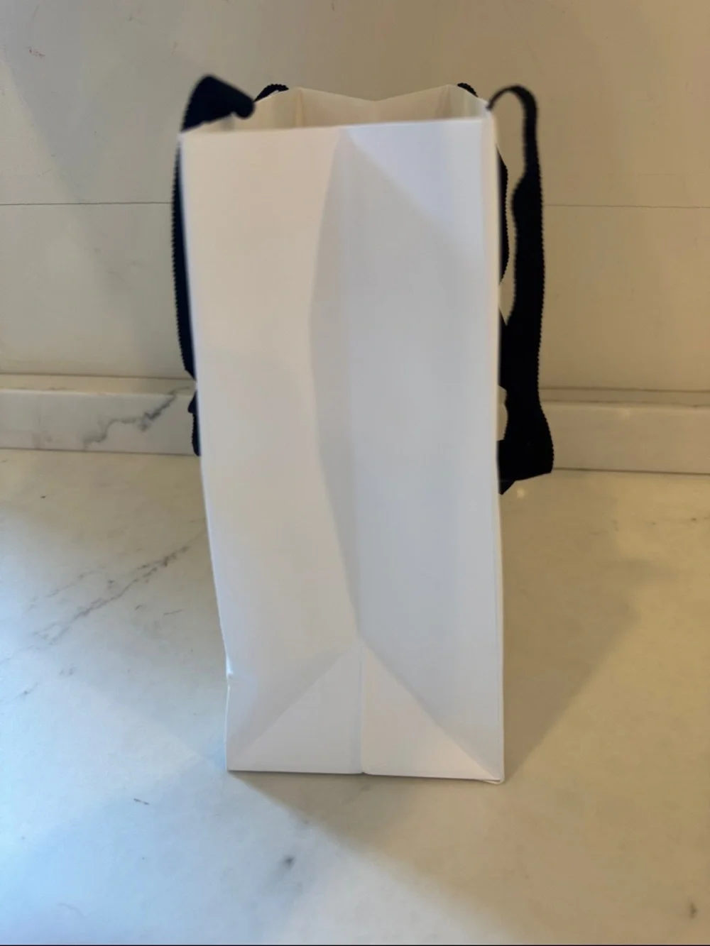 Celine White Shopping Bag with Black Ribbon Handles 10x8x5